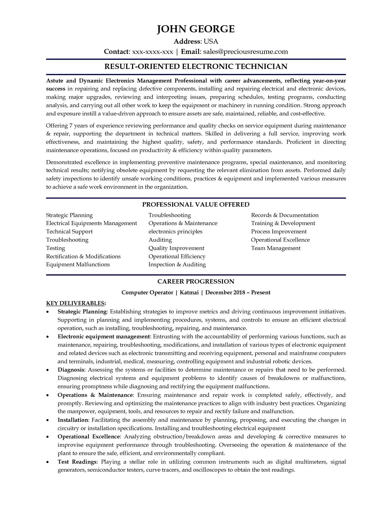 Textual Resume Sample