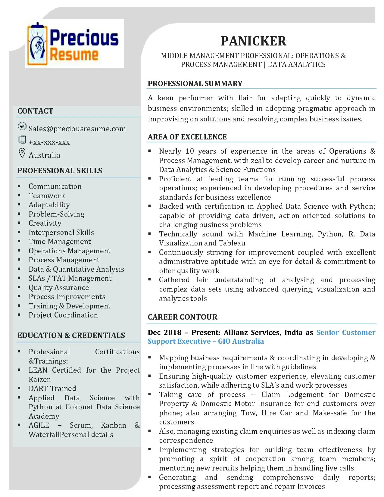 Textual Resume Sample