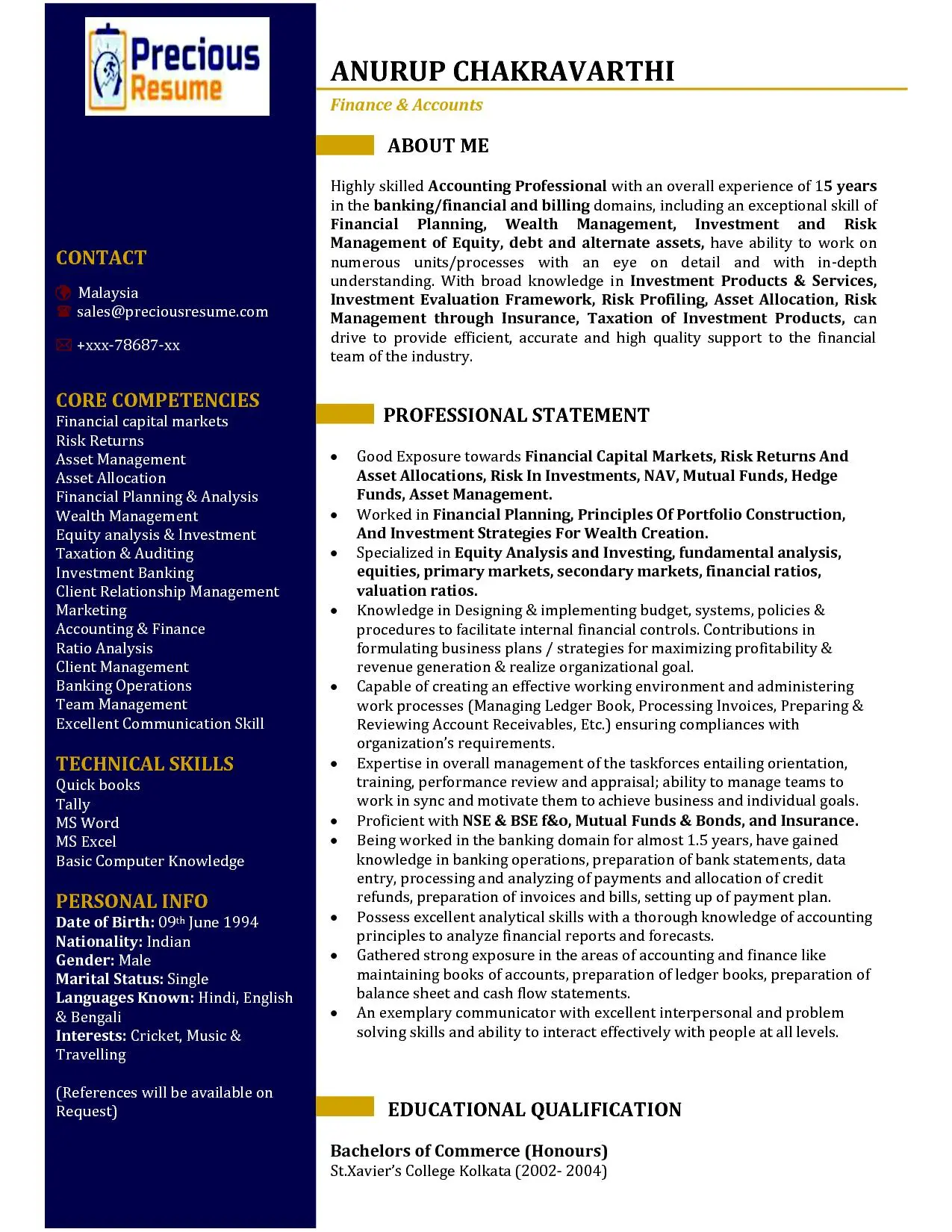 Textual Resume Sample